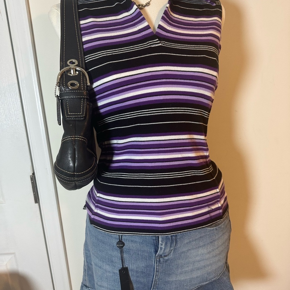 Y2K Striped Purple and Black Women's polo tank